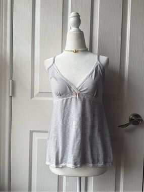 Striped Gray & White Lace-Trim Tank Top